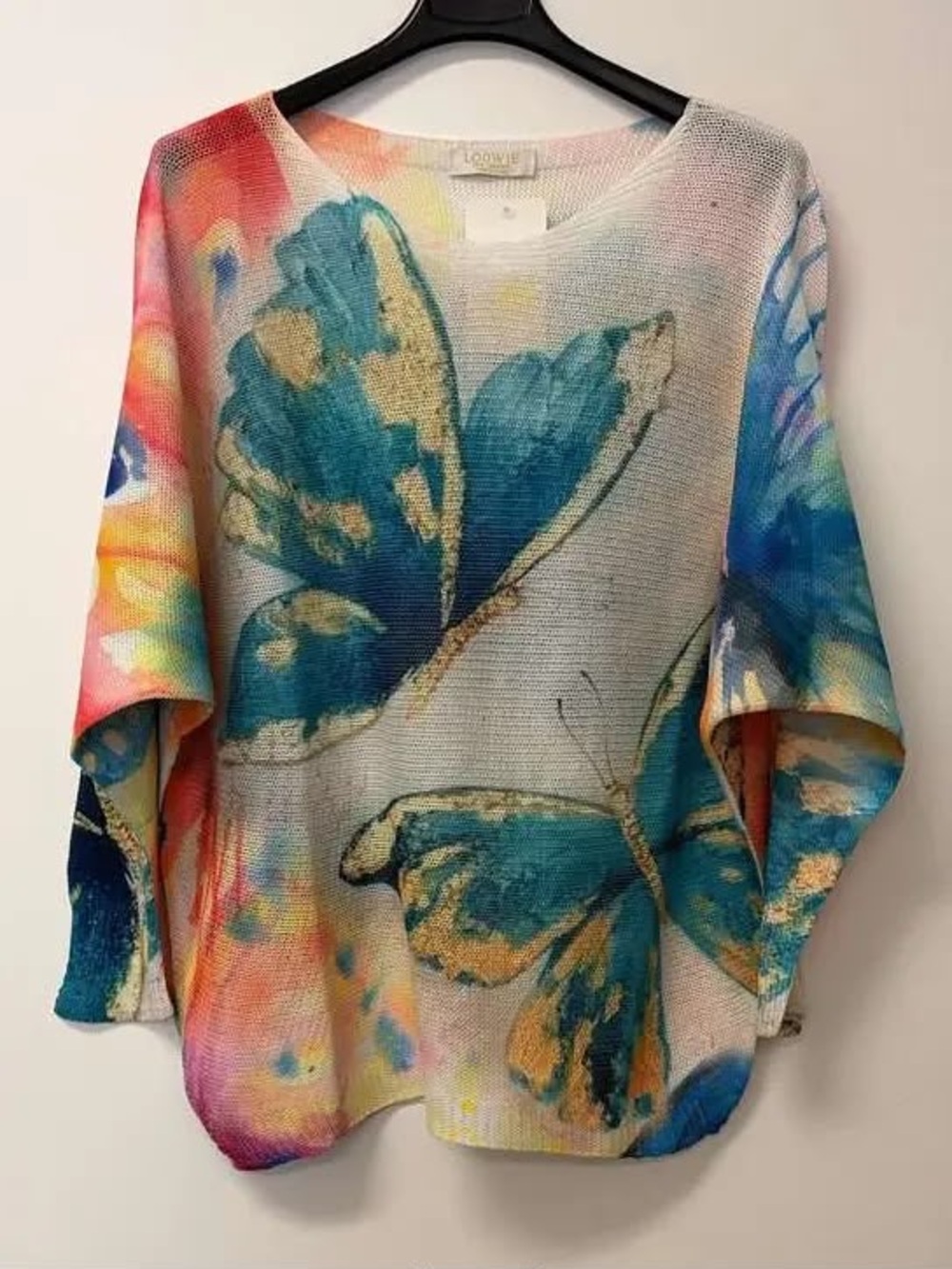 Teal Butterfly Print Women's Sweater
